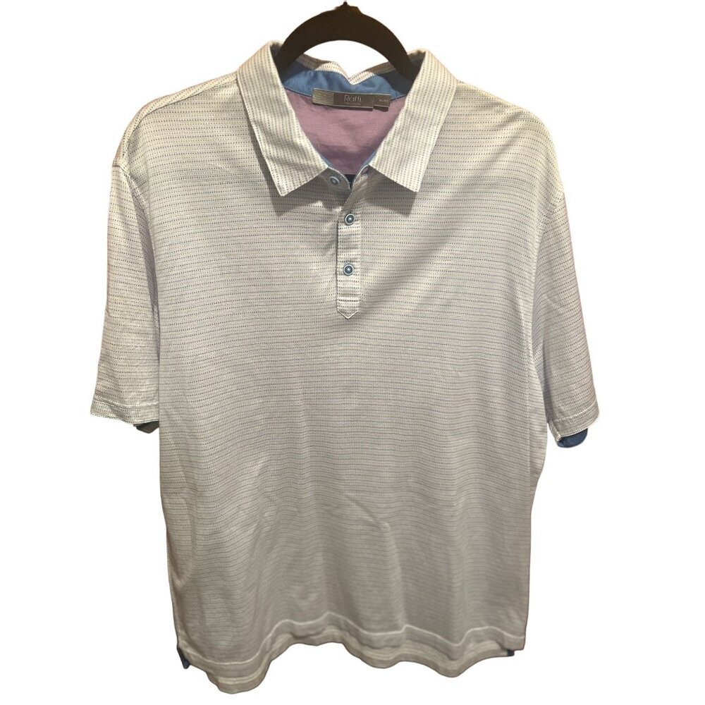 Raffi Linea Uomo Men's Polo Shirt‎ 100% Cotton Blue & White Striped Short Sleeve